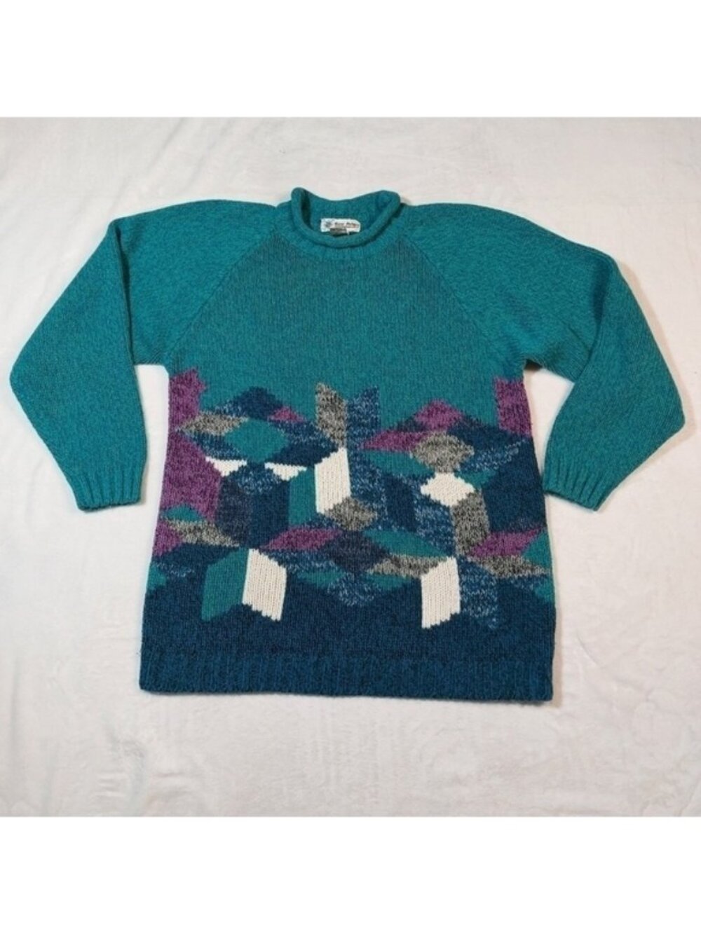 Gina Peters Vintage Mock Neck Geometric Design Sweater Size Small